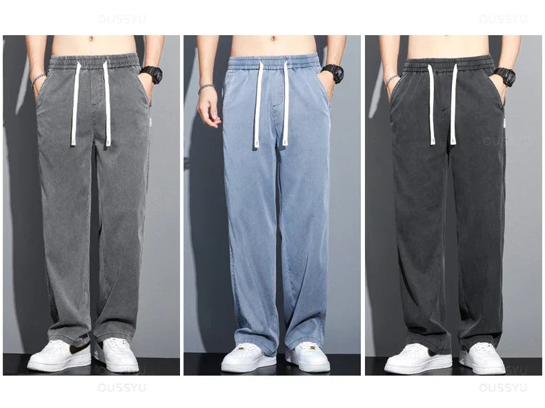 Men's Summer Loose Lyocell Jeans with Drawstring Waist