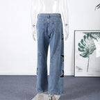 Blue High Waist Wide Leg Jeans for Women