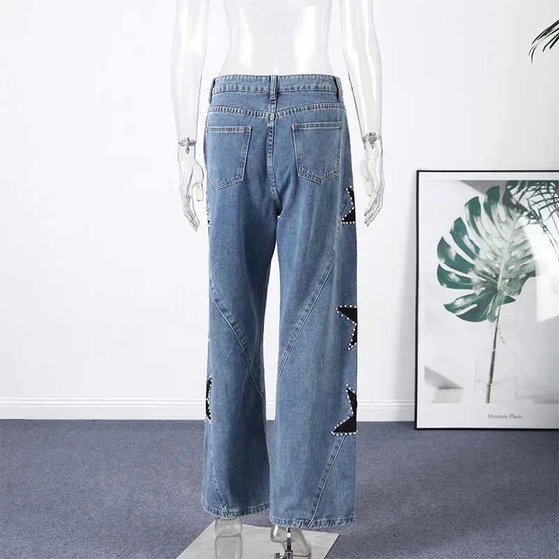 Blue High Waist Wide Leg Jeans for Women