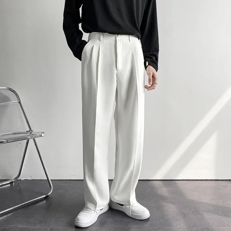 Men's Casual White Polyester Loose Trousers