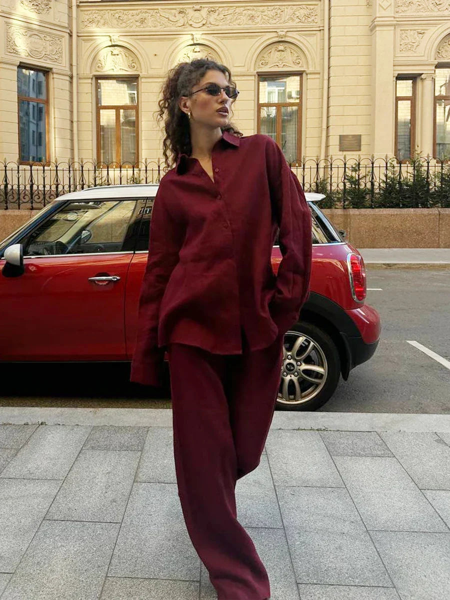 Chic Women's Cotton-Linen Two-Piece Set for Office Wear