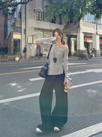 Cropped Off Shoulder Knitted Pullover for Women