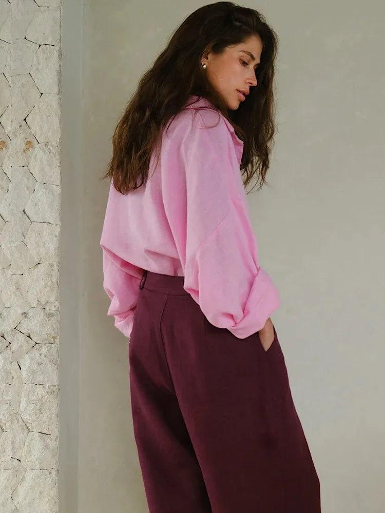 We.Fine Women's Cotton Long Sleeve Ruffled Blouse