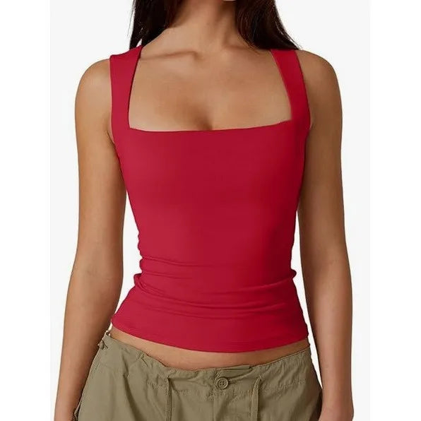 Slimming Square Neck Sleeveless T-Shirt for Women