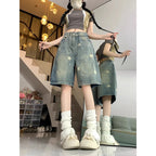 Floral Print Wide Leg Women's Jeans - Casual Comfort Denim