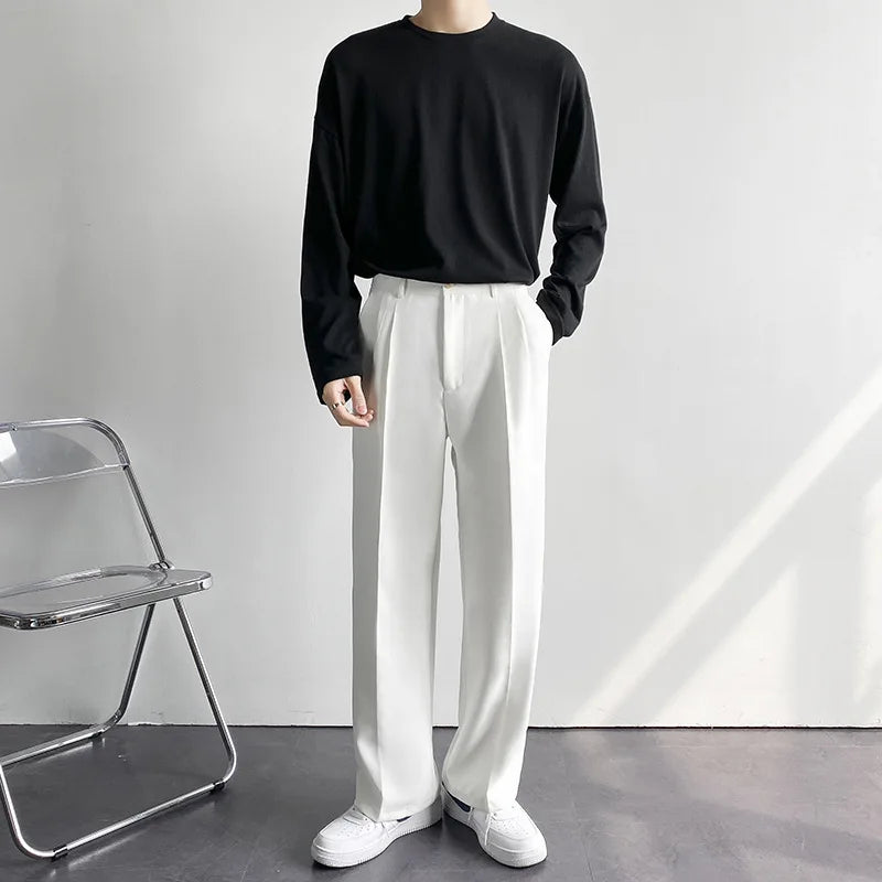 Men's Casual White Polyester Loose Trousers