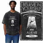Printed Cotton Acid Washed Astronaut T-Shirt for Men