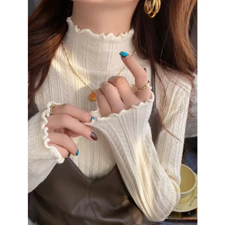 Women's Ruffled Pullover Sweater - Autumn Knitted Top
