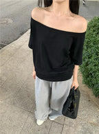 Cropped Off Shoulder Knitted Pullover for Women