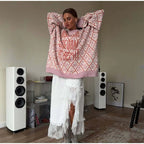 Oversized Letter Jacquard Knit Pullover for Women