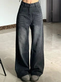Y2K High Waist Baggy Women's Jeans in Black Gray
