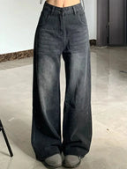 Y2K High Waist Baggy Women's Jeans in Black Gray