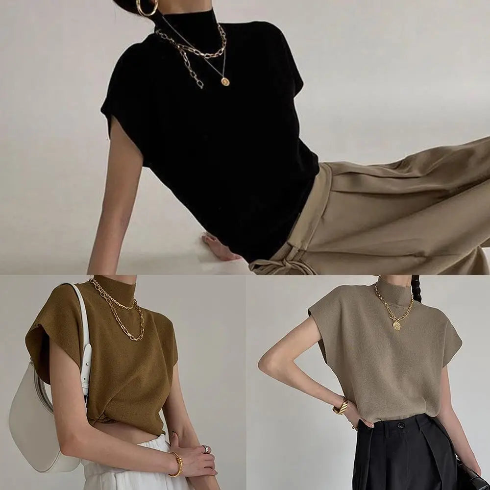 Knitted Women's Short Sleeve Vest Sweater Blouse