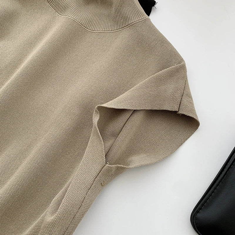 Mock Neck Solid Knit Vest for Office Ladies