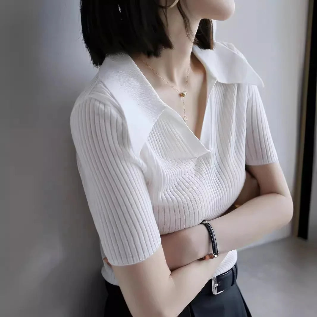 Lyocell Polo-Neck Short Sleeve Women's T-Shirt