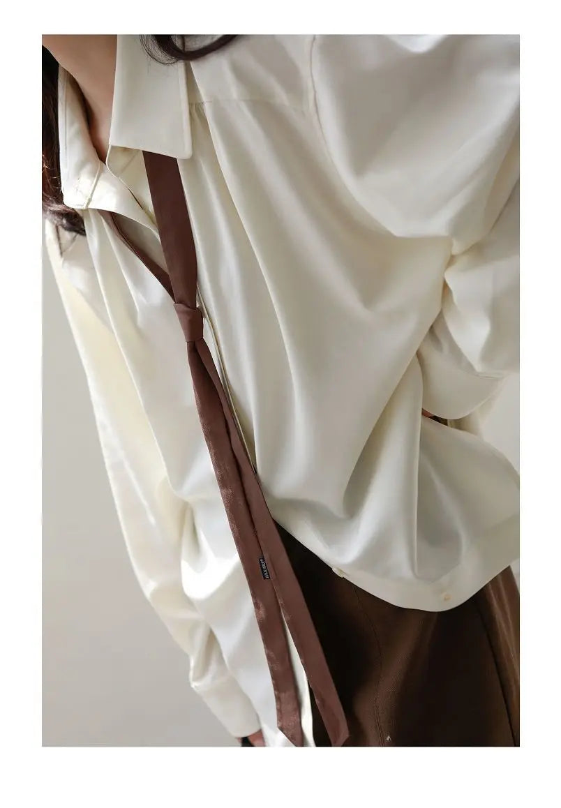 Korean Oversized Blouse with Detachable Tie for Women