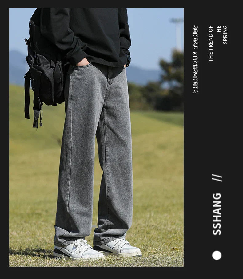 Loose Polyester Men's Jeans for Casual Spring and Autumn