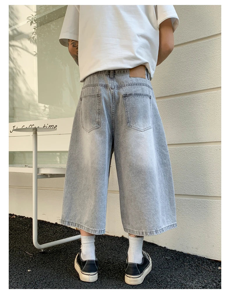 Men's Vintage High Waist Wide Leg Denim Jeans for Casual Wear