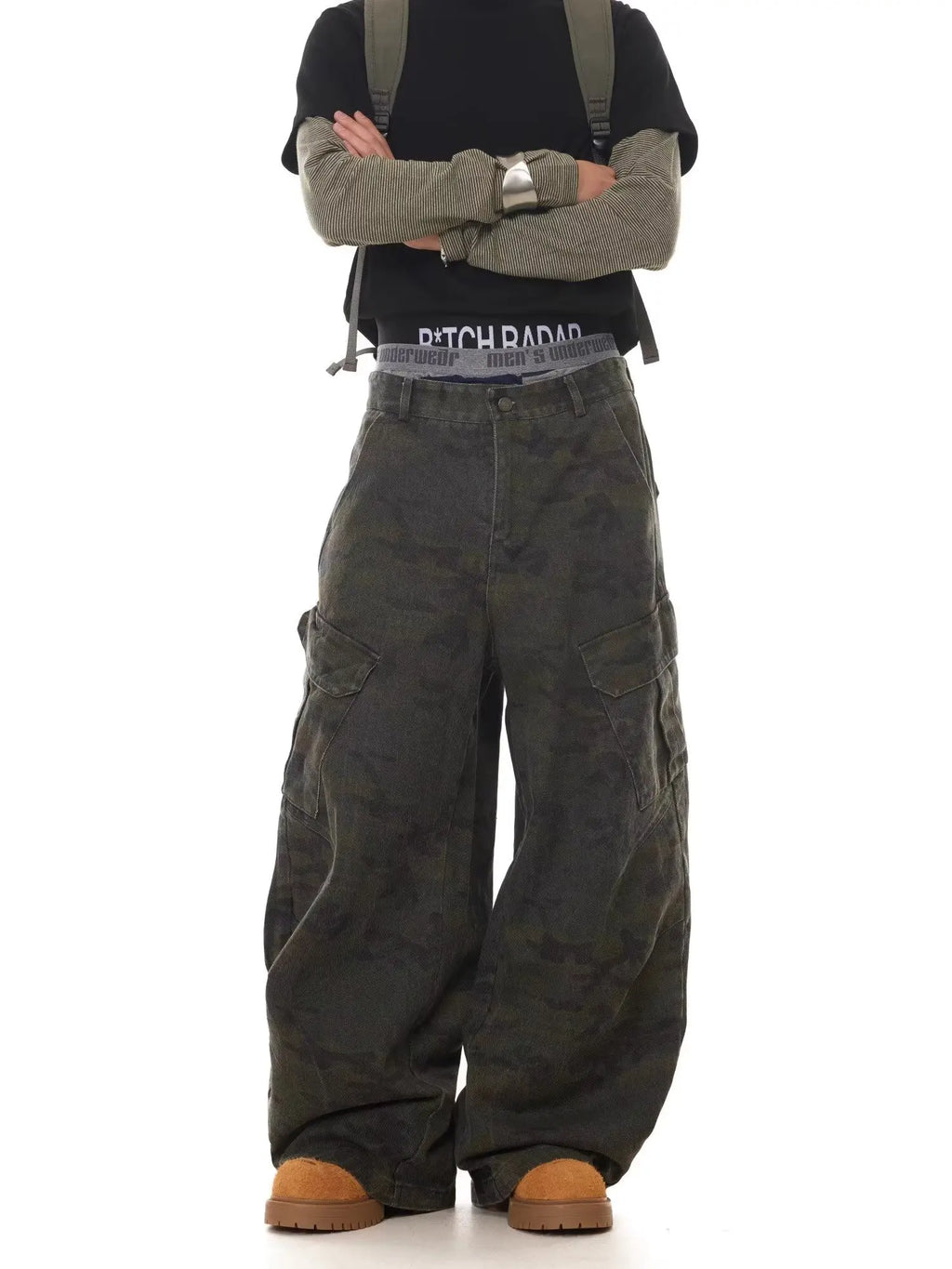 Camouflage Denim Baggy Wide-leg Pants for Men