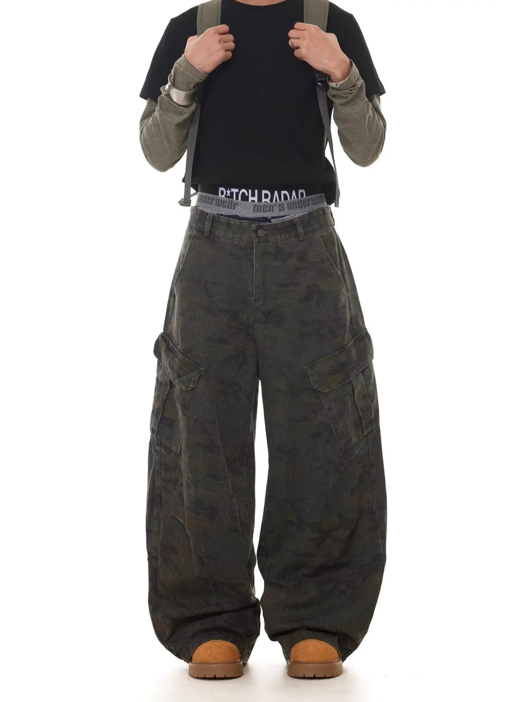 Camouflage Denim Baggy Wide-leg Pants for Men