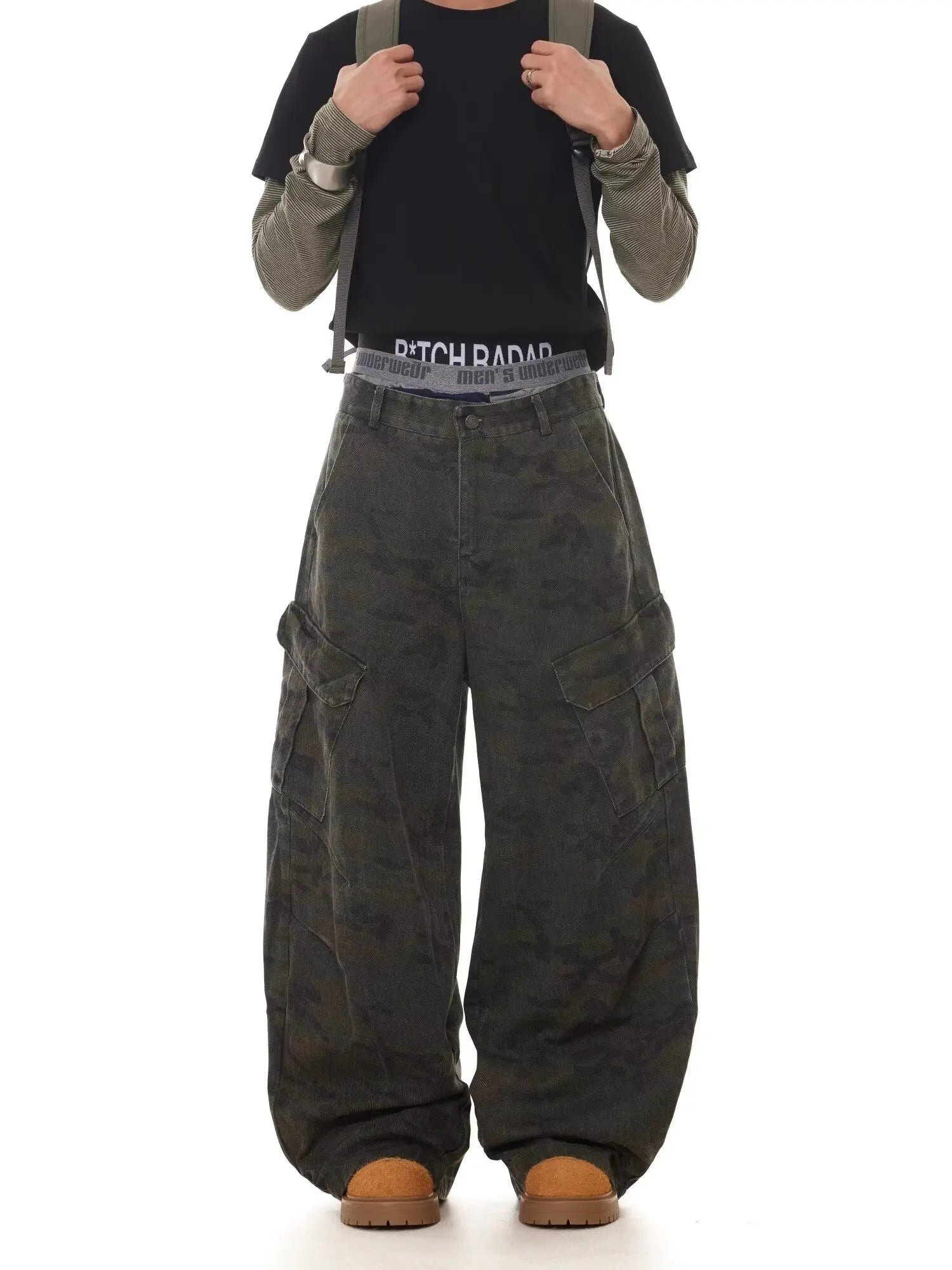 Camouflage Denim Baggy Wide-leg Pants for Men