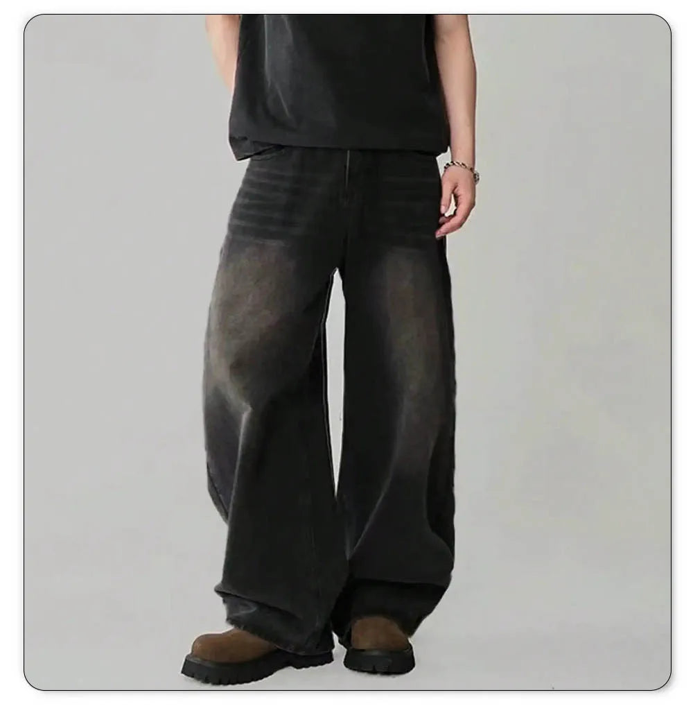 Loose Wide Leg Jeans for Men in Black and Gray