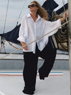 We.Fine Women's Cotton Long Sleeve Ruffled Blouse