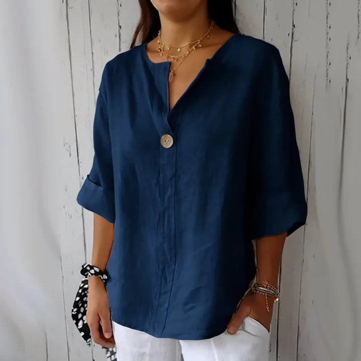 VEITCHE Women's V-Neck Cotton Linen Casual Blouse