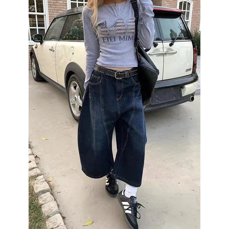 Blue Wide Leg Casual Denim Jeans for Women