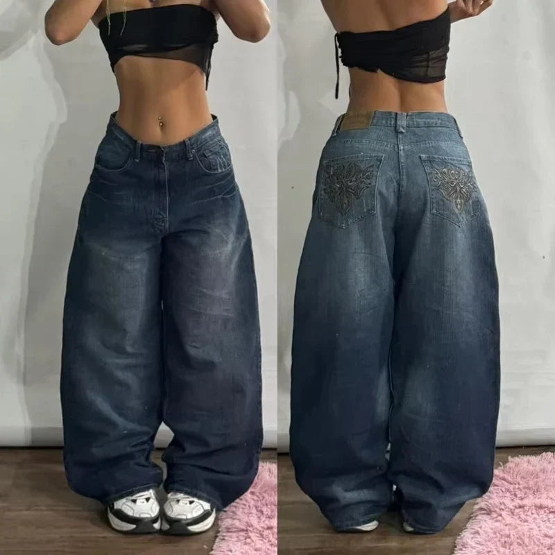 Cargo Pants for Women - Embroidered Baggy Jeans