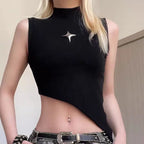 Y2K Women’s Sleeveless Knit Crop Top - Fitted & Stretchy