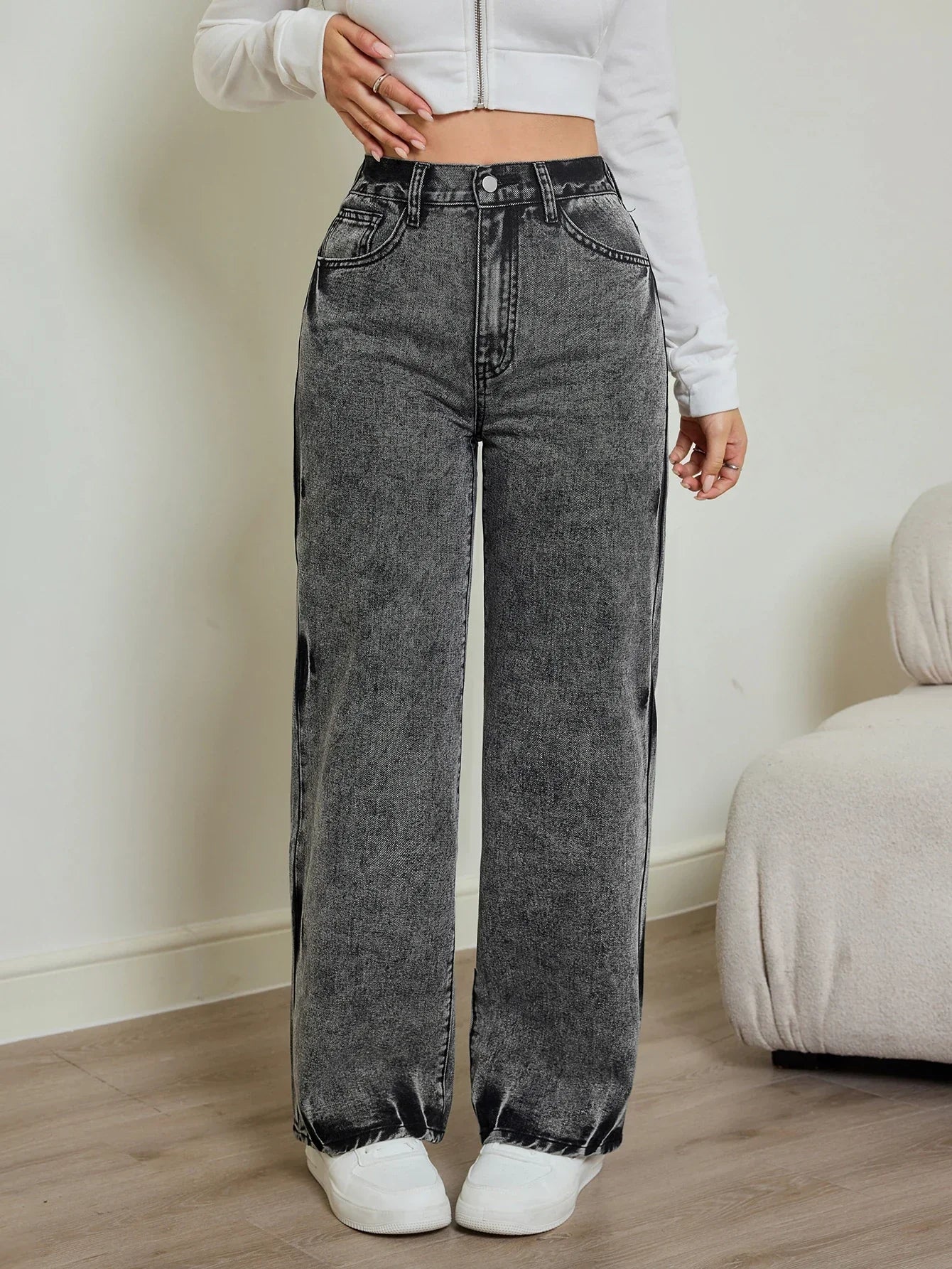 High Waist Tie-Dye Straight Jeans for Women