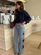 Blue High Waist Wide Leg Jeans for Women