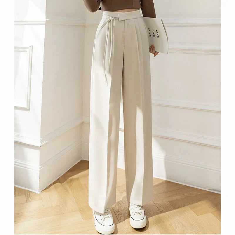 Chic High Waisted Lace Up Straight Leg Pants for Women