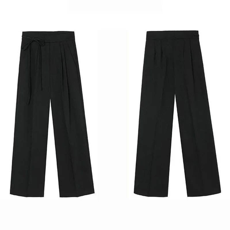 Chic High Waisted Lace Up Straight Leg Pants for Women