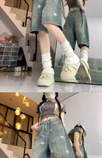 Floral Print Wide Leg Women's Jeans - Casual Comfort Denim