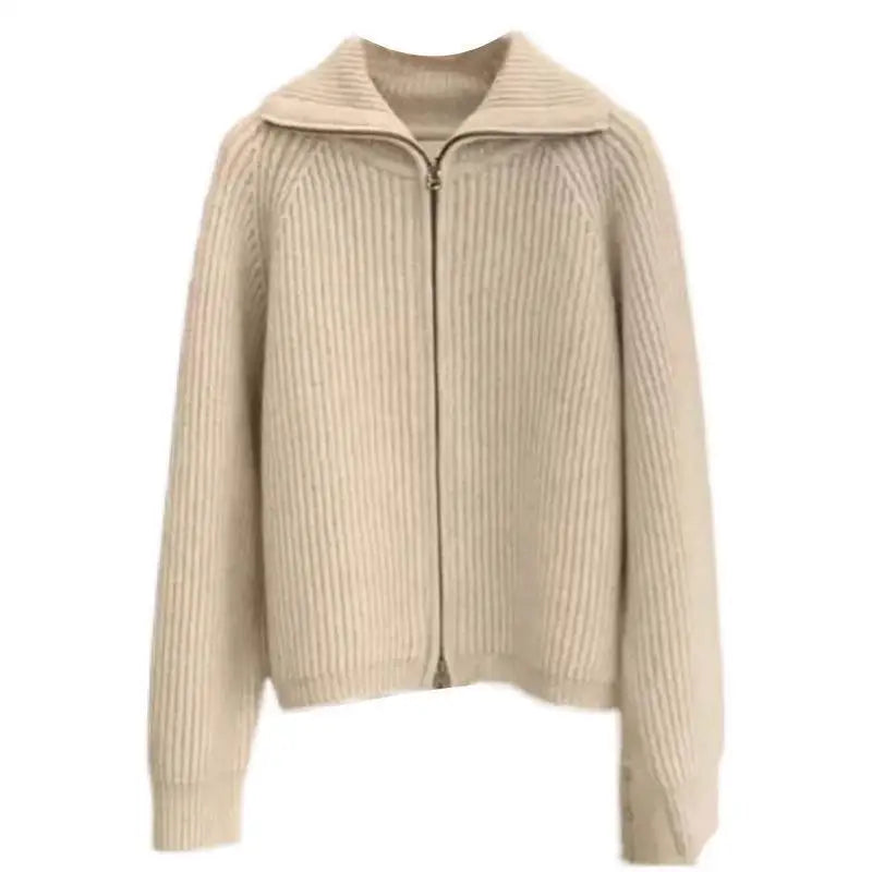 Chic Women's Knitted Cardigan with Zipper in Solid Color