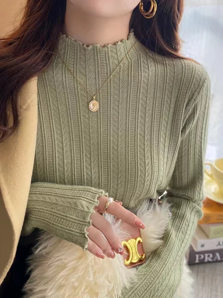 Women's Ruffled Pullover Sweater - Autumn Knitted Top