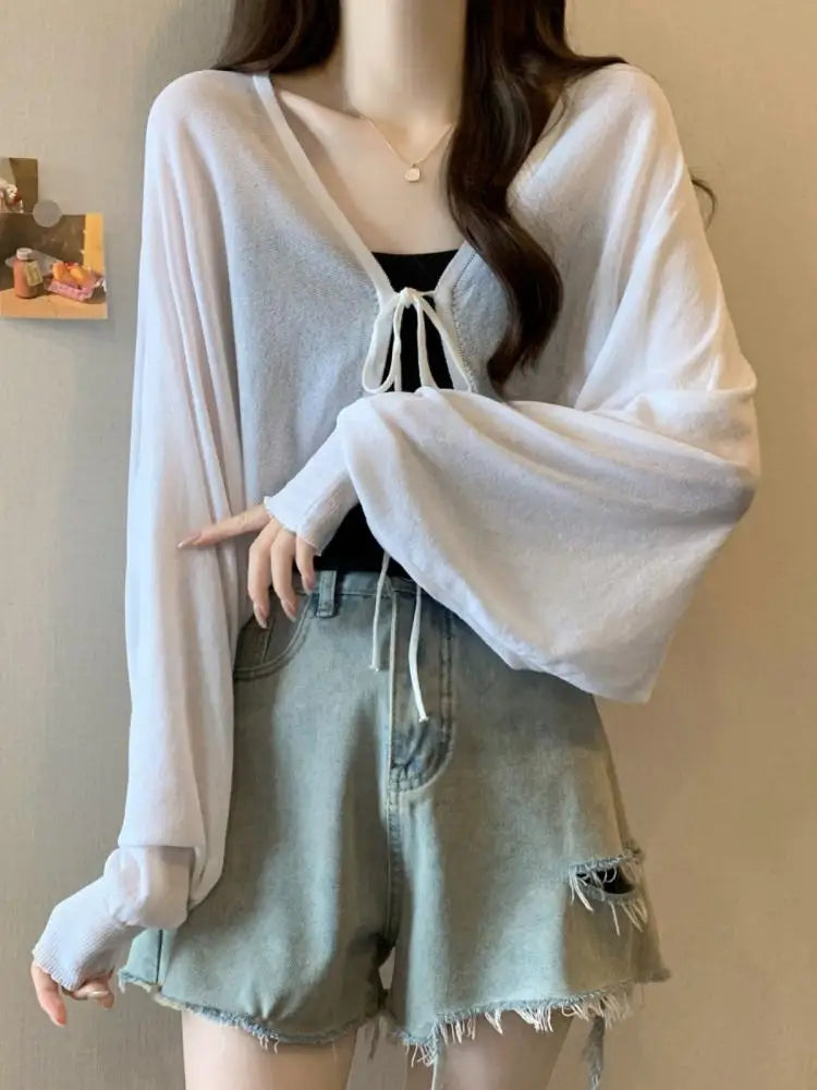 Black Ice Silk Summer Cardigan for Women - Large Size