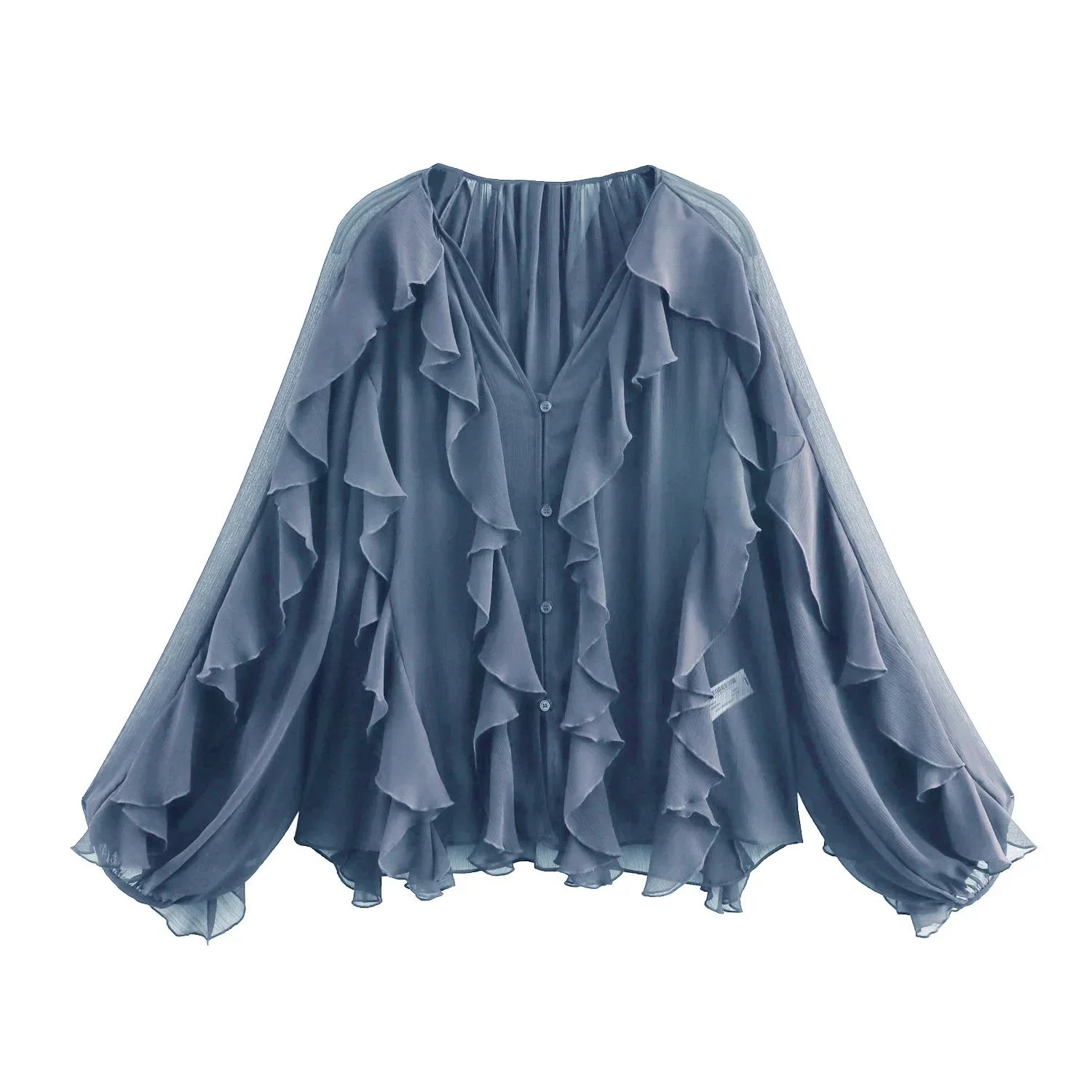 Elegant Women's V-neck Chiffon Blouse with Ruffles