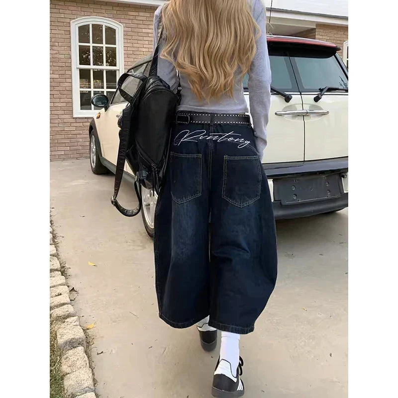 Blue Wide Leg Casual Denim Jeans for Women