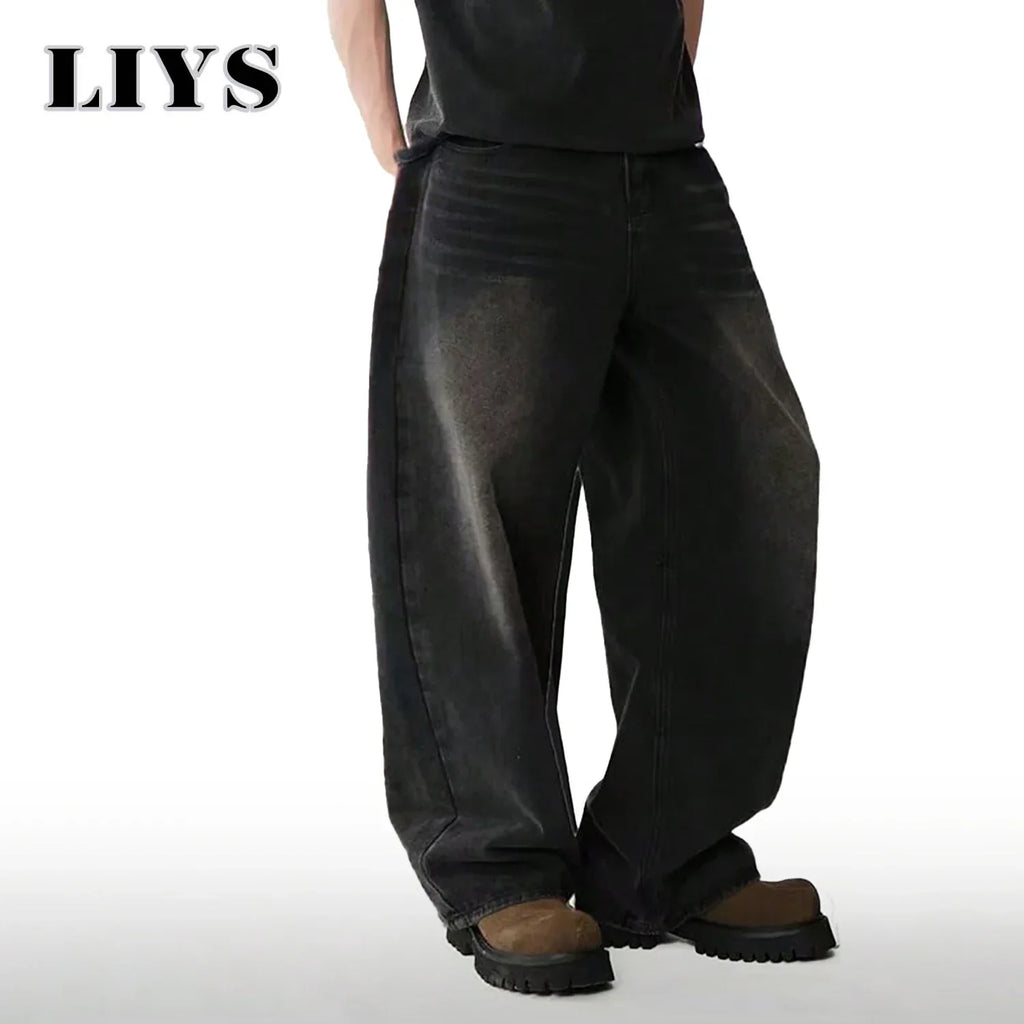 Loose Wide Leg Jeans for Men in Black and Gray
