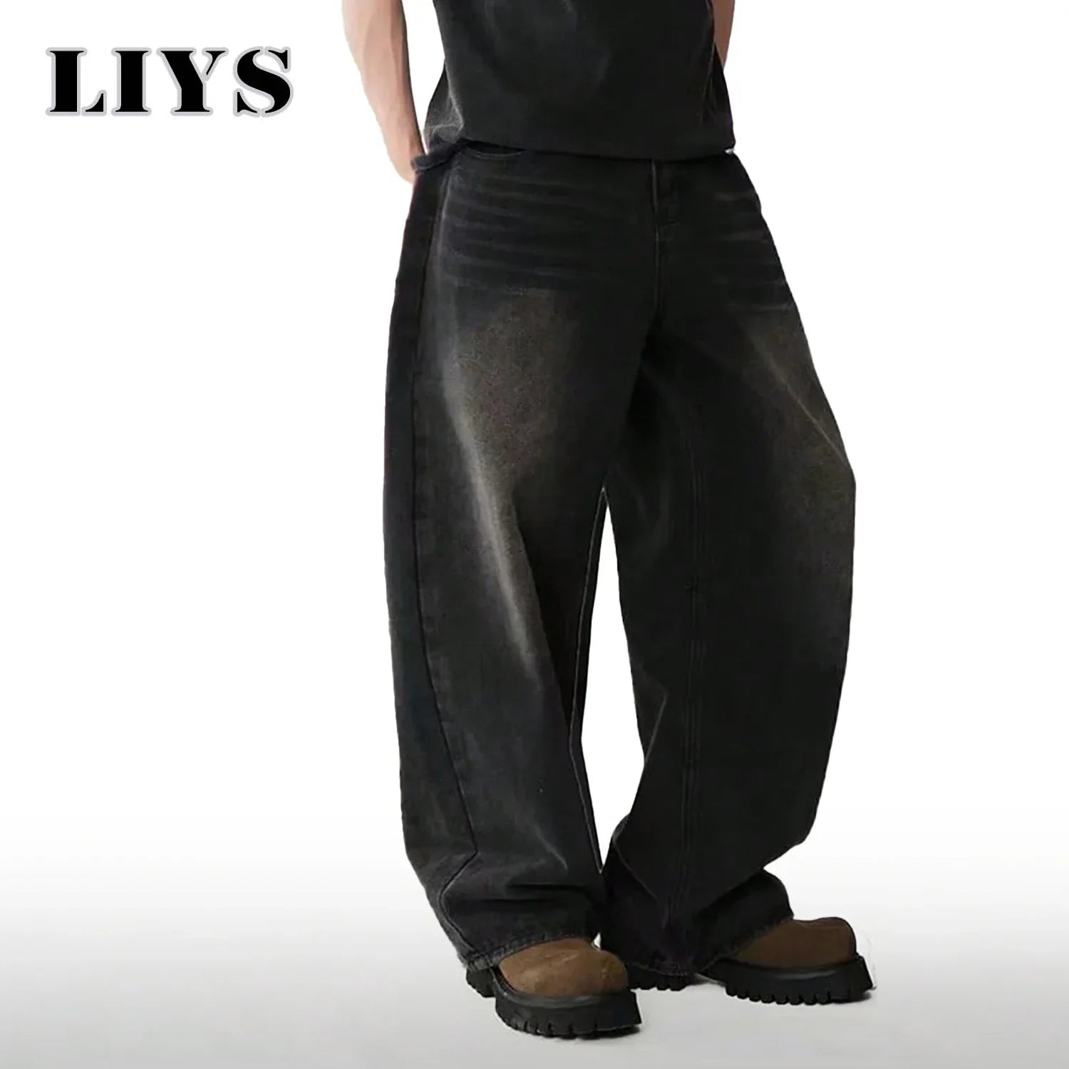 Loose Wide Leg Jeans for Men in Black and Gray