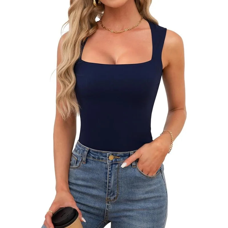 Slimming Square Neck Sleeveless T-Shirt for Women