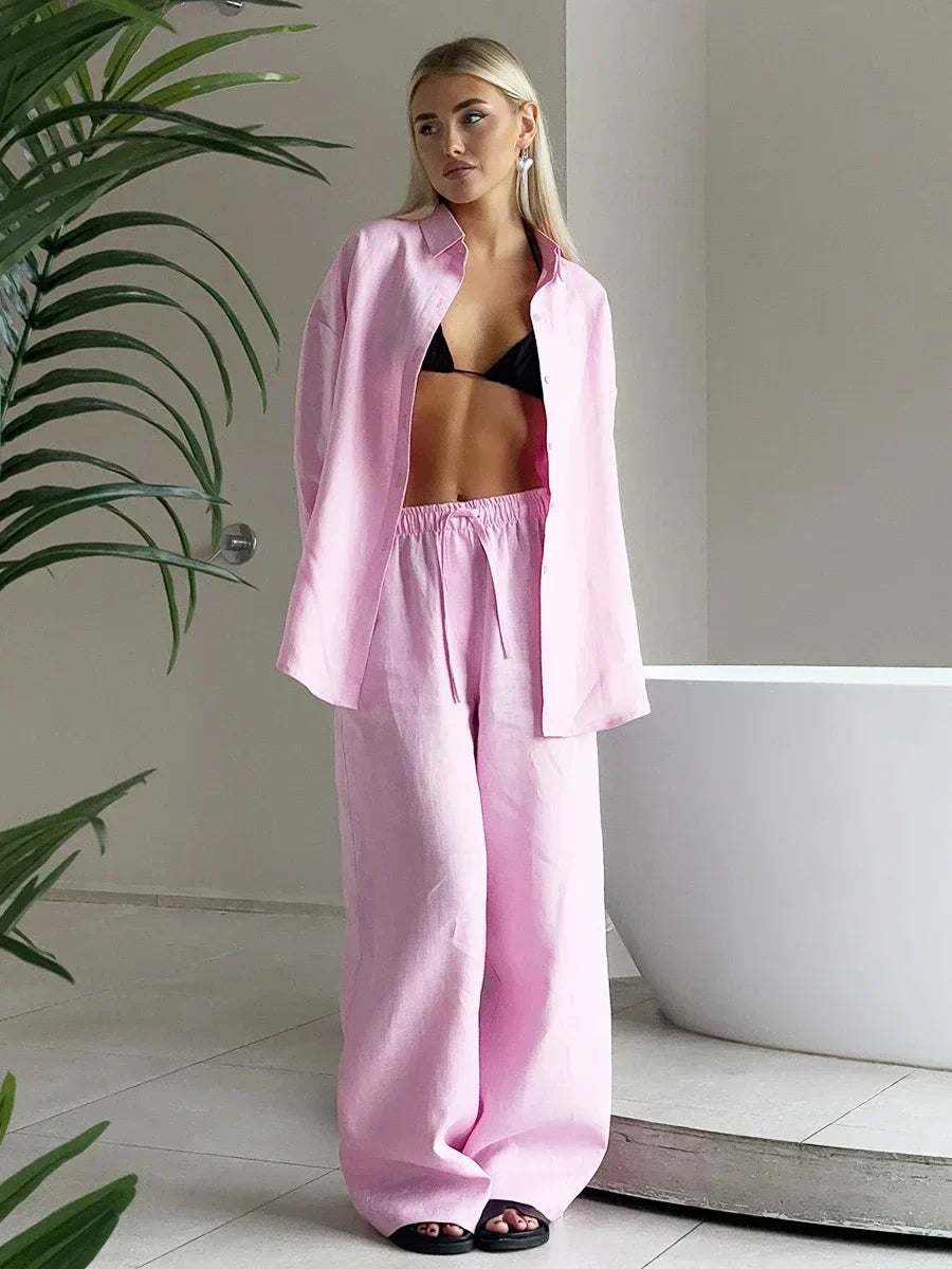 Chic Women's Cotton-Linen Two-Piece Set for Office Wear