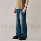 Men's Loose Denim Casual Jeans in Distressed Blue