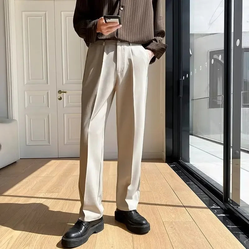 Men's White Baggy Wide Pants for Casual Spring Wear