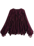 Elegant Women's V-neck Chiffon Blouse with Ruffles
