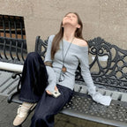 Cropped Off Shoulder Knitted Pullover for Women