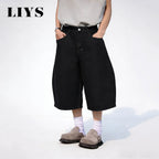 Baggy Wide Leg Black Denim Shorts for Spring and Summer